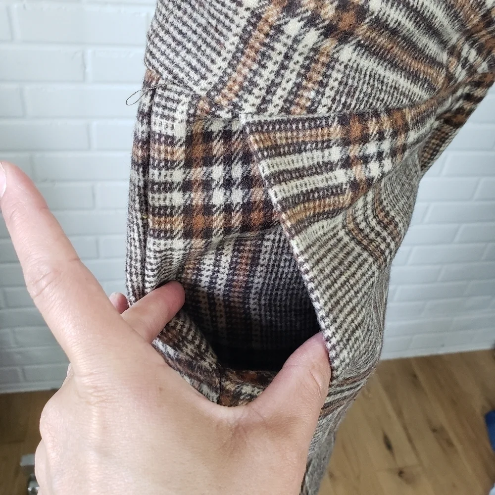 Plaid Wide-Leg Trousers in Brown and Cream - Picture 9 of 10